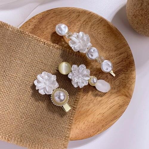 2021 New Fairy Imitation Pearl Hairpin Side Clip White Flower Headdress Girl Simple Hair Clip for Women Fashion Hair Accessories