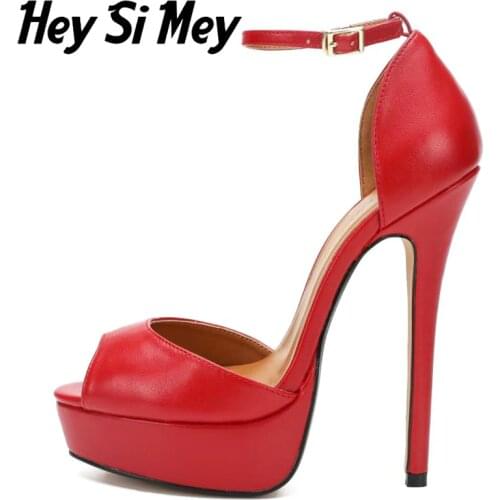 Heysimey Women Shoes Ankle-Wrap Sandals 2021 Summer Fashion Peep Toe Stiletto Sandals Solid Color Plus Size Model Catwalk Shoes