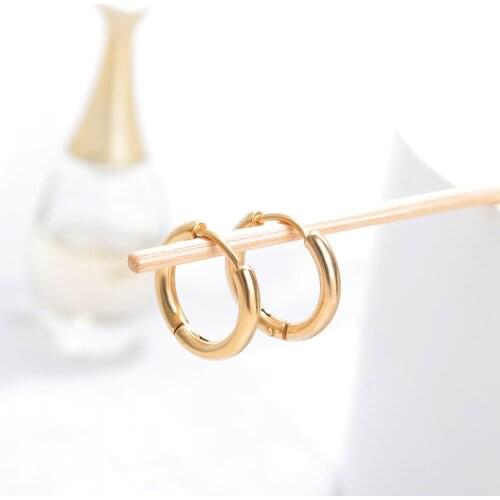 Top Quality Simple Stainless Steel Silver Black Gold Color Circles Shape Hoop Earrings Unisex Women Men Fashion Trendy Jewelry