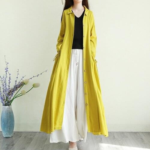 Retro Women Chinese Style Cardigan Shirt Solid Casual Long Tunic For Women Summer Max Coat Blouse Traditional Hanfu Jacket 10707