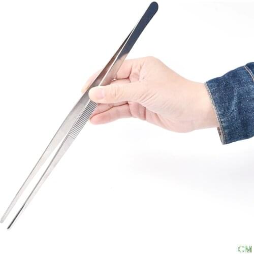 1PCS 25/30cm Straight Toothed Tweezers Barbecue Stainless Steel Long Food Tongs Home Medical Tweezers Garden Kitchen BBQ Tool
