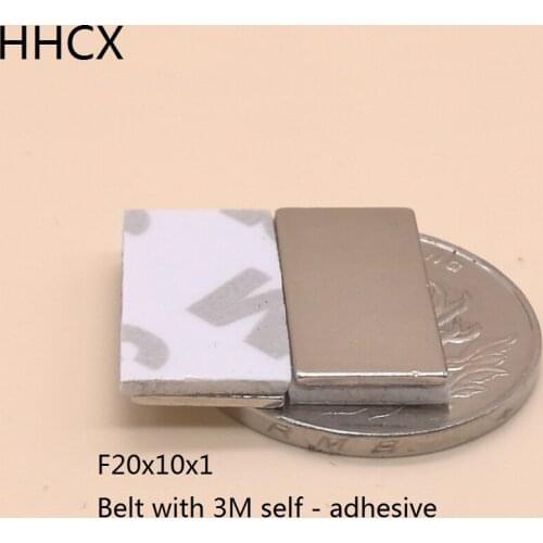 10 20 50PCS/LOT Magnet 20x10x1 N35 Strong Square NdFeB Magnet 20*10*1 Belt with 3M self - adhesive Neodymium Magnets for moto