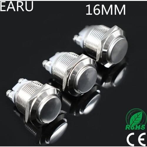 16mm Metal Push Button Switch Waterproof Nickel Plated Brass 1NO Round High Flat Momentary Self-reset Reset Car Engine PC Power