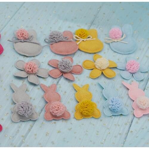 20pcs Rabbit with hairball Padded Patches Appliques For Clothes Sewing Supplies DIY Hair Bow Decoration