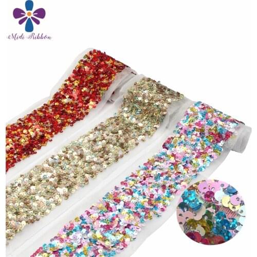 3"75mm Scatter Sequin Tape (Back Side with Tulle, 9.5cm Width Added 1cm Edge both side) 25.5yards/Pack(3*8.5y/roll) DIY Bowknots