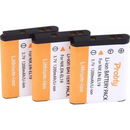 3Pcs Probty EN-EL19 EN EL19 ENEL19 Digital Camera Battery for Nikon S100 S2500 S2600 S3100 S6400 S4100 S4150 S3300 S4300 Camera