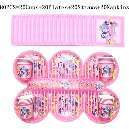 50Pcs/80pcs My Little Pony Disposable Plates Straws Print Baby Shower Kids Birthday My Little Pony Napkin Decoration Supply