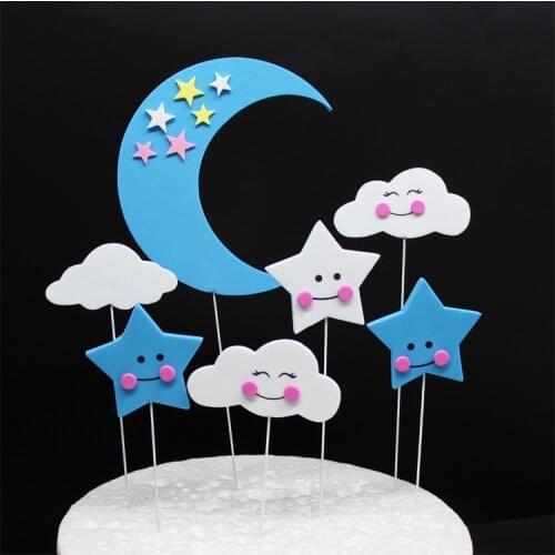 7PCS Moon Star Cloud Squirrel Cake Topper For Baby Shower Baking Dessert Birthday Decoration Anniversary Supplies Kid Gifts