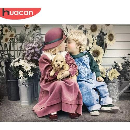 HUACAN Diy Diamond Painting Child Couple Home Decor Mosaic Embroidery Girl Boy Cross Stitch Wall Stickers