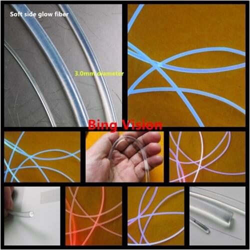 Side glow fiber optic 3.0mm car side glow solid core optical fiber 50m/roll for optic fiber lighting,diameter 3.0mm