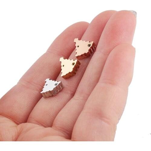 100% Stainless Steel Christmas Tree Bead Charm For Jewelry Making 1.8mm Hole Pine Beads Mirror Polished 30pcs