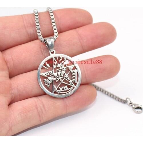 2.4mm 18''-28'' Choose lenght Box Link chain Necklace stainless steel Unique design of religion pentagram Pendant Gifts