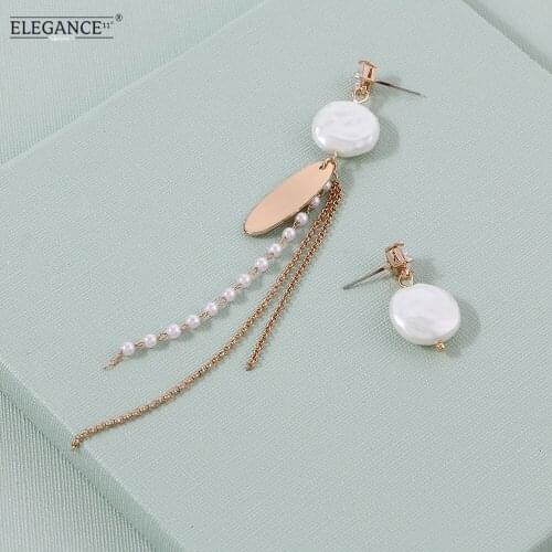 Elegance 2018 Asymmetric Earring for Women White Simulated Pearl Earrings Long Short Dangle Drop Korean Style Jewelry Wholesale