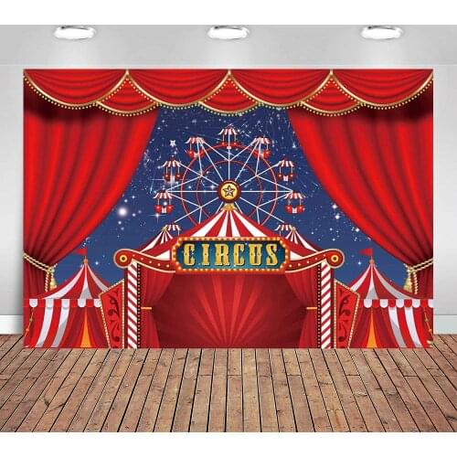 Red Circus Tent Backdrop Photography Background Carnival Night Theme Party Supplies Birthday Baby Shower Kids Party Banner Decor