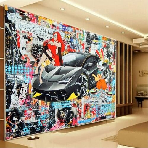 Graffiti Painting Print Sexy Women and Car Pictures Canvas Oil ArtPainting wall Art Modern Poster Art in Livingroom Home Decor