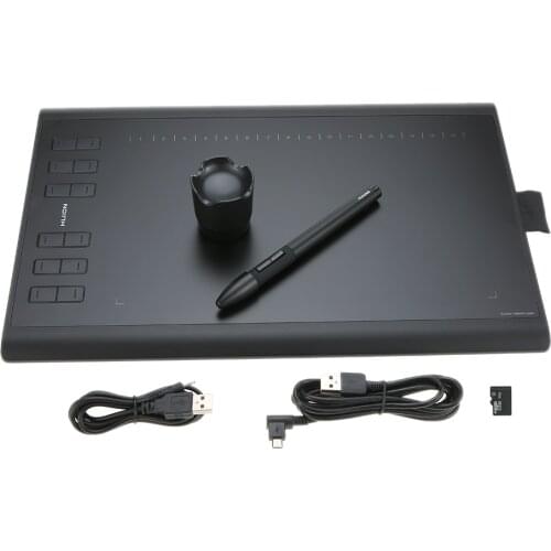 Huion 1060 PLUS Graphic Drawing Tablet Micro USB New 1060PLUS with Memory Card 12 Express Keys Digital Painting Rechargeable Pen