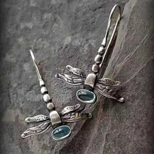 Exquisite Dragonfly Silver Natural Aquamarine Colors Diamond Earrings Woman Engagement Anniversary Party Accessories Fine
