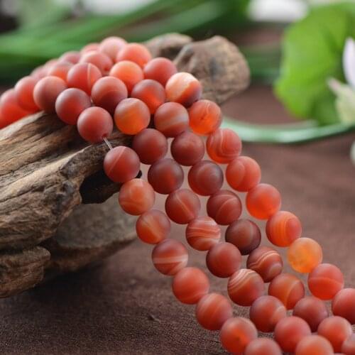 Joanlyn Grade A Natural Red Stripe Agate Beads 6mm-14mm Smooth Frosted Round 15 Inch Strand AG19F