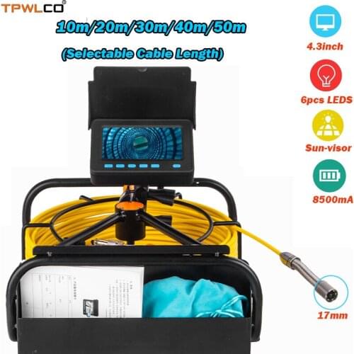 17mm Small Diameter Pipe Inspection Camera 4.3" Screen Pipeline Plumbing Inspection Camera Systems 10m/20m/30m/40m/50m Cable