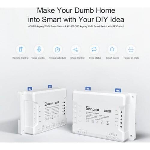 Sonoff 4CH Pro R3 Wifi Switch APP Remote Inching Self-Locking Interlock Smart WiFi RF Control Switch Work with Alexa Google Home