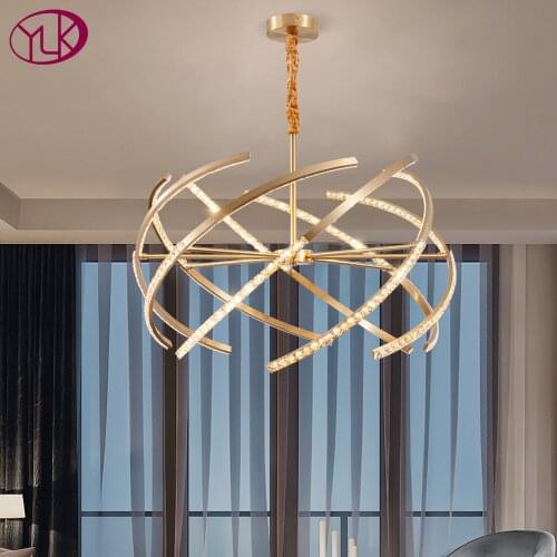 Creative design modern led chandelier for living room luxury copper crystal lamp home decor hanging light fixture