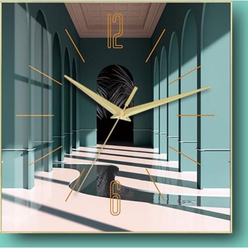 Square clock personality creative Nordic light luxury modern wall clock living room home fashion mute clock wall 30X30 CM
