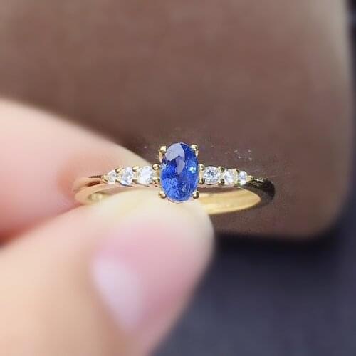 Natural real blue sapphire small ring Per jewelry 925 sterling silver 4*6mm 0.6ct gemstone Fine jewelry J212178