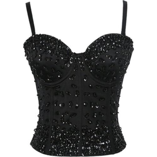 Fashion Sexy Corset Rhinestone Top Bustier Crop Top Rave Outfit Festival Clothing Female Sequins Tops for Women Summer 2021
