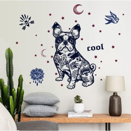 Cartoon Animal French Bulldog Wall Stickers PVC Star Moon Bird Dog Decor Bedroom Living Room Door Decoration Waterproof Decals