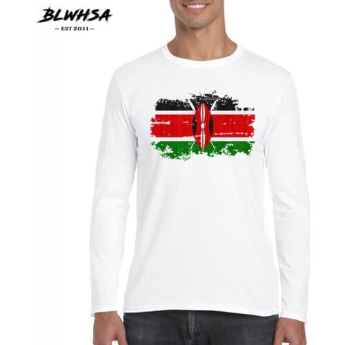 BLWHSA Kenya Flag Autumn Men T Shirt Casual Cotton T-Shirt Men Long Sleeve O-Neck Tees Nostalgic Flag Printed Camisa Masculinas