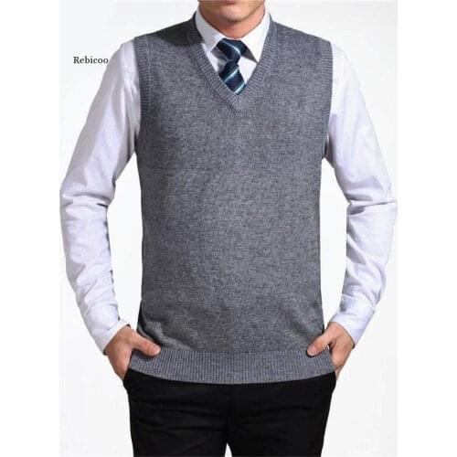 New Arrival Solid Color Sweater Vest Men Cashmere Sweaters Wool Pullover Men Brand V-Neck Sleeveless Jersey Hombre