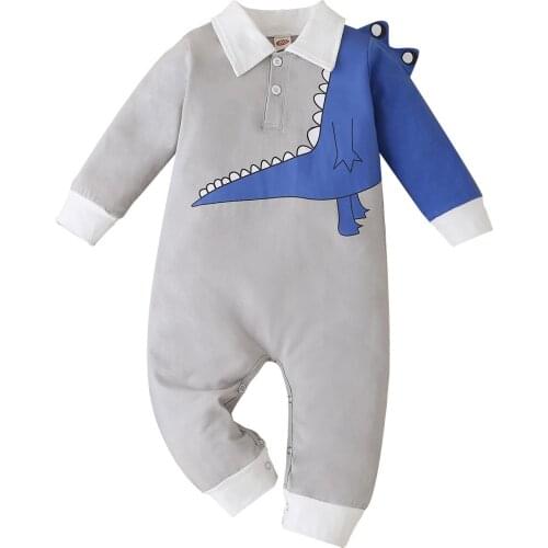 0-18M Baby Boys Clothes Long Sleeve Turn-down Cartoon One-Pieces Romper Boys Jumpsuit Overalls Children Clothing