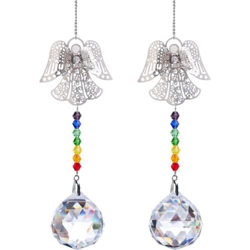 H&D Pack of 2,Chakra Crystal Ball Suncatcher Handmade Rainbow Hanging Guardian Angel Decoration For Home,Wedding,Plants,Window