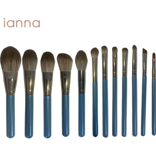 Ianna PB12 Pearl Blue Makeup Brushes Set Foundation Powder Eyeshadow Eyeliner Brow Liner Wooden Make Up Brush Beauty Tool 12PCS