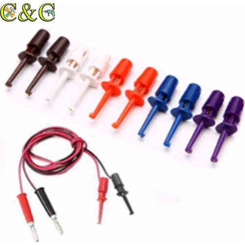 10pcs Multimeter Wire Lead Test Hook Clip Electronic Mini Test Probe Set Red White Blue Black Purple For Repair Tool
