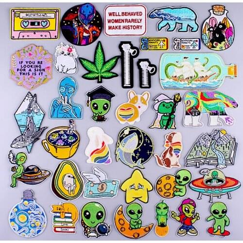 Animal Patches For Jackets Alien/Punk Embroidered Patches For Clothing Sewng Applique Patch Iron On Patch On Clothes Stickers