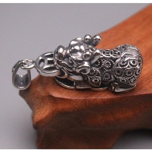 New Pure 925 Sterling Silver Pendant 48x14mm Biting Coins PiXiu Jewelry Accessories