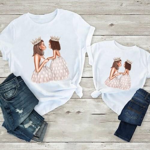 Matching Family Outfits Crown Princess Mom With Daughter Fashion Family Look T-shirt Mothers day Present Woman Girls Clothes