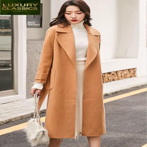 Coat Wool Winter 100% Female Elegant Ladies Woolen Jacket Women Manteau Femme 2021 Korean Vintage Belt Blend Jackets 901