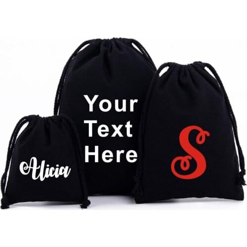 Personalised Cotton Muslin Bag Eco friendly Name Bag Custom LOGO Wedding Favor Underwear Swimwear Accessory Cosmetic Black Bag