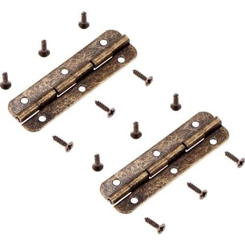 2pcs Long Hinges +12 screws 6 Holes Antique Bronze 51*16mm Cabinet Wooden Jewelry Box Gift Wine Case Retro Decor Funiture Alloy