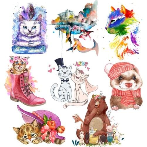 Prajna Cat Patch Iron On Transfers For Clothes Stripes Patches Thermo Stickers Heat Transfer Vinyl Badges Applique Garment Decor