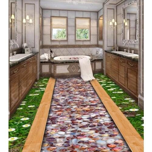 PVC meadow wild flowers gravel natural landscape non-slip waterproof self-adhesive 3D floor sticker tiles bathroom 3D wallpaper