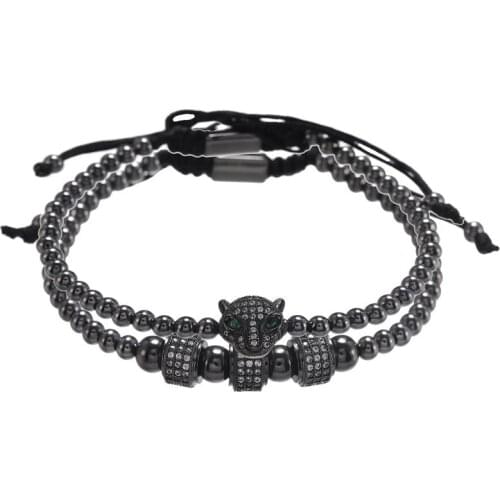 Adjustable leopard bracelet men jewelry High quality copper beads braided pulseras for women bijoux femme pulseras mujer bijoux