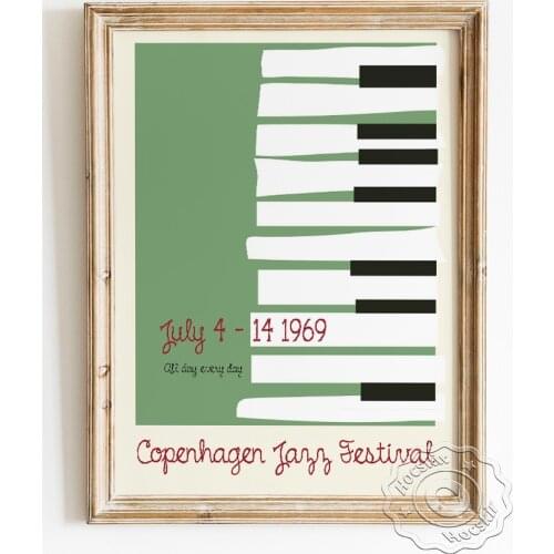 Copenhagen Jazz Music Festival Advertising Poster, Piano Black And White Keys Geometry Pattern Wall Picture, Vintage Art Prints