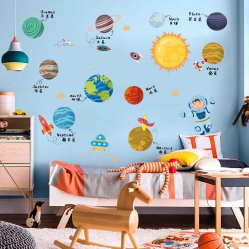 Plane Astronaut Planet Wall Sticker Self Adhesive Decal Mural Kids Bedroom Decor