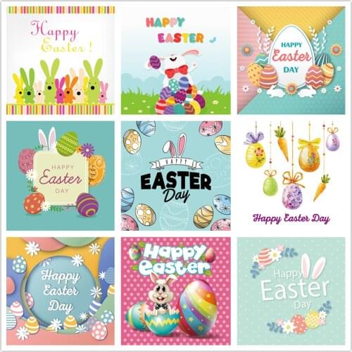 Happy Easter Backdrop Cartoon Easter Egg Bunny Backgrounds Party Decor Photo Booth Studio Photography Prop