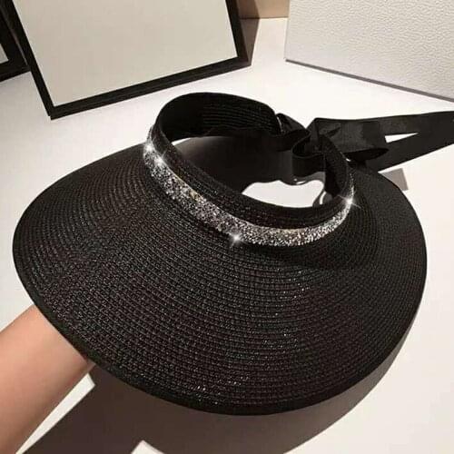 Womens Summer Foldable Straw Hat Shining Female Big Brim Sun Hats Casual Outdoor Beach Cap Girl Uv Protected Cap Chapeau Femme