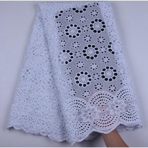 White Color African Lace Fabric For Party Cloth Pure Cotton Soft Swiss Voile Lace Material Stoned Lace For Wedding Dress S1679