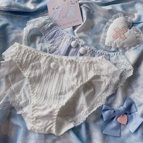 Japanese Sexy Lace Panties Briefs Cotton White Blue Cherry Briefs Young Girl Comfortable Cute Underwear Student Kawaii Panty
